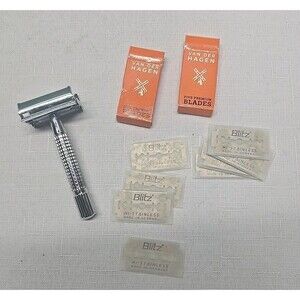 Vintage Van Der Hagen Safety Razor Germany Stainless Steel 9 Blades **READ**